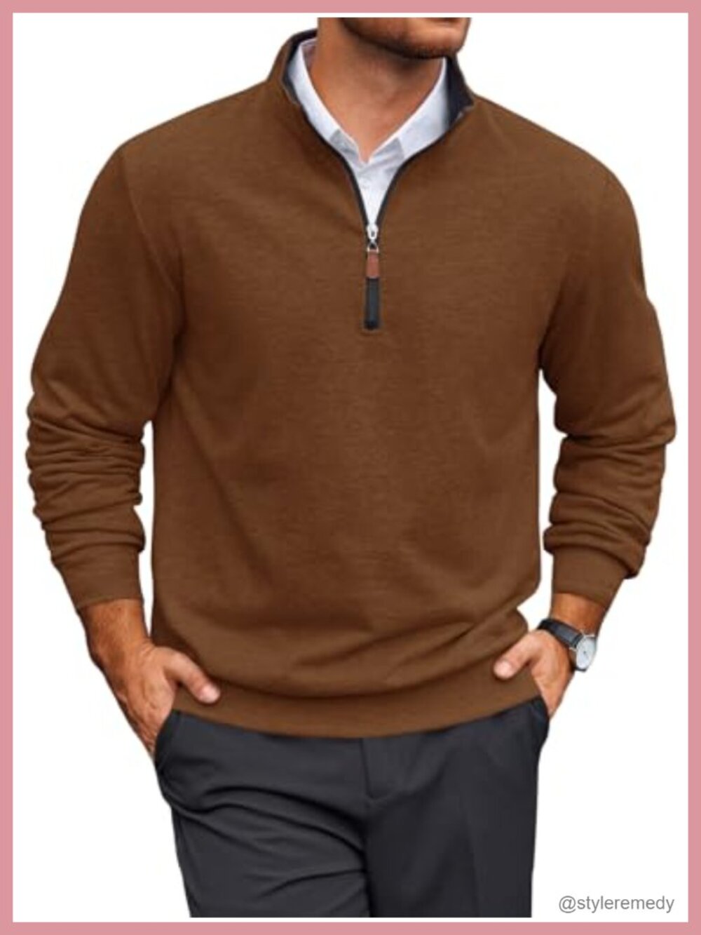 Men's Quarter Zip Pullover Lightweight Mock Neck Zip Up Long Sleeve